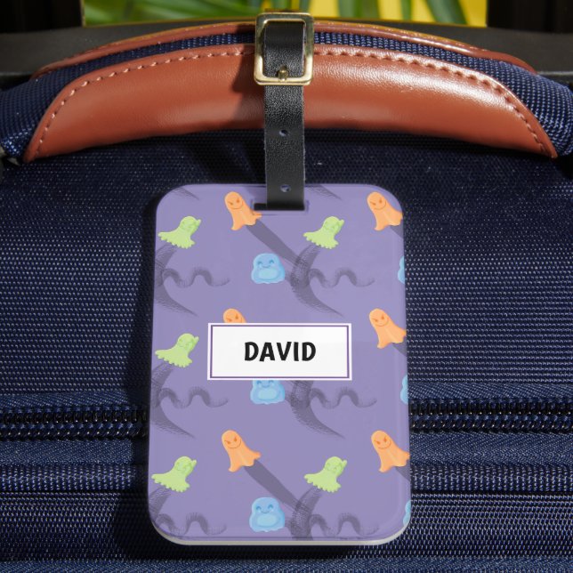 Etiqueta Para Maletas Halloween divertido con fantasmas lindos, personal (Anverso In situ 2)