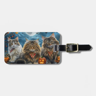 Etiqueta Para Maletas Halloween gato siberiano espeluznante