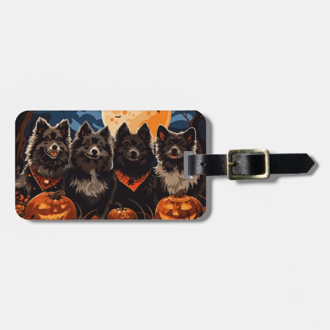 Etiqueta Para Maletas Halloween Lapphund finlandés Spooky (Frente Horizontal)