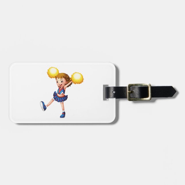Etiqueta Para Maletas Happy Cheerleader Girl Gold Pom Poms (Frente Horizontal)