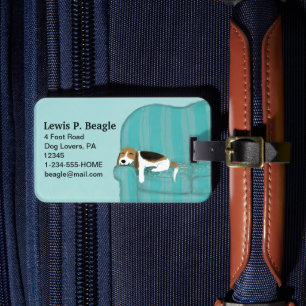 Etiqueta Para Maletas Happy Couch Beagle   Perro lindo personalizado