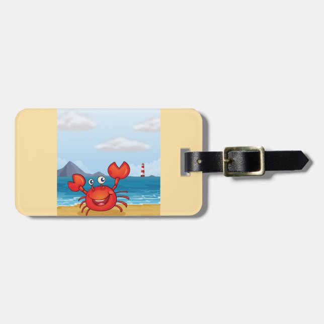 Etiqueta Para Maletas Happy Crab on Beach with Lighthouse (Frente Horizontal)