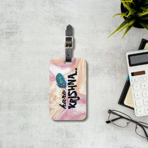 Etiqueta Para Maletas "Hare Krishna" Peacock Feather Hindu