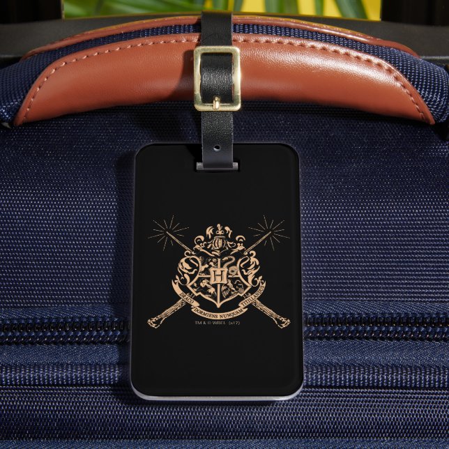 Etiqueta Para Maletas Harry Potter | Escudo Hogwarts Crossed Wands (Anverso In situ 2)
