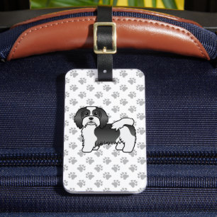 Etiqueta Para Maletas Havanés blanco y negro, perro de dibujos animados 