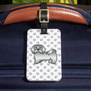 Etiqueta Para Maletas Havanés plateado, perro de dibujos animados lindo 