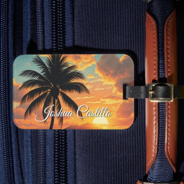 Etiqueta Para Maletas Hawaii Sunset Calligraphy Simple Professional Name (Anverso In Situ 4)