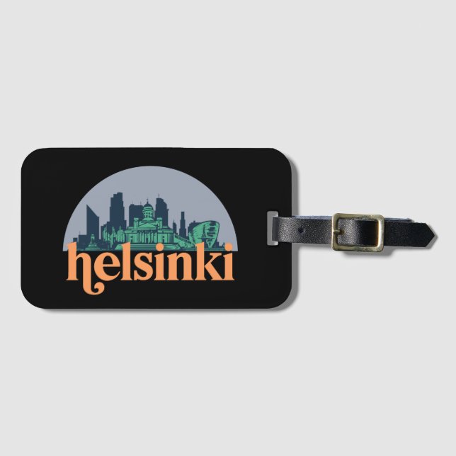Etiqueta Para Maletas Helsinki Finlandia City Skyline Retro Cityscape Ar (Anverso horizontal)