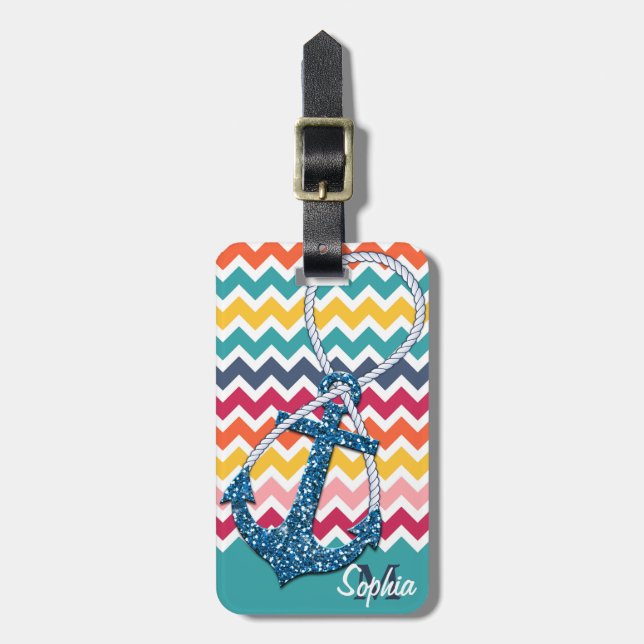 Etiqueta Para Maletas Hermosa falsedad purpurina ancla náutica infinito (Frente Vertical)