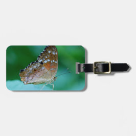 Etiqueta Para Maletas Hermosa mariposa Danaus Plexippus en hoja.