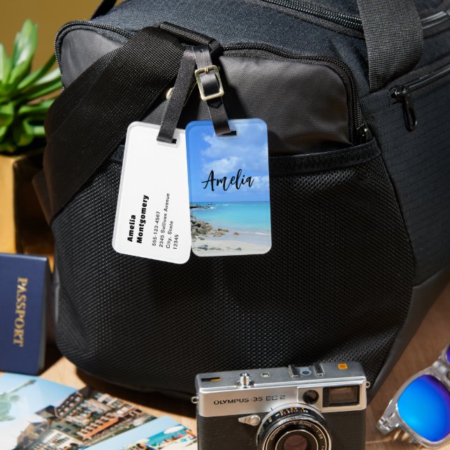 Etiqueta Para Maletas Hermosa playa tropical turquesa (Anverso & Reverso)