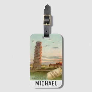 Etiqueta Para Maletas Hermosa torre inclinada del Monograma de Pisa