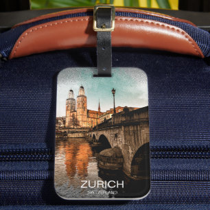 Etiqueta Para Maletas Hermosa vista de la ciudad de Zúrich Suiza