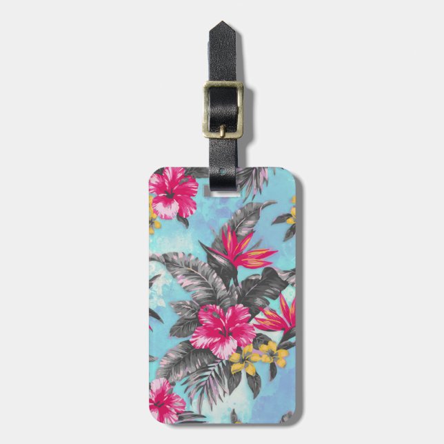 Etiqueta Para Maletas Hermosas acuarelas de pintura floral tropical (Frente Vertical)