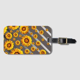 Etiqueta Para Maletas Hermosas flores amarillas sobre rayas grises y pla