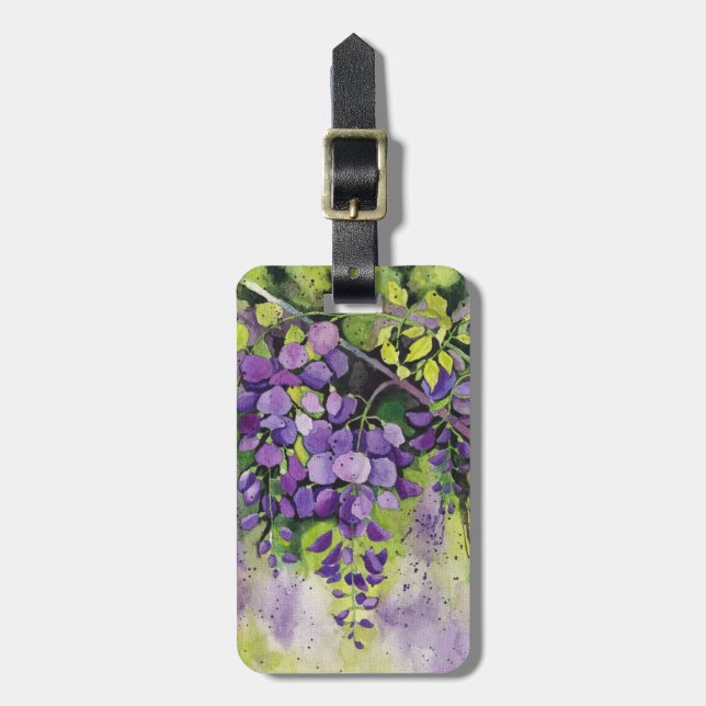 Etiqueta Para Maletas Hermosas Flores De Wisteria En Acuarela (Frente Vertical)