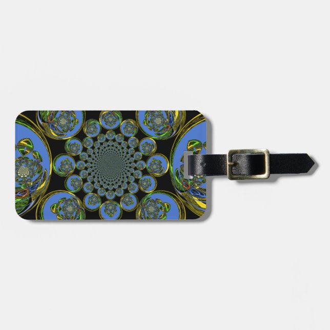 Etiqueta Para Maletas Hermoso arte fresco azul real negro Kaleidoscope (Frente Horizontal)