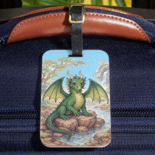 Etiqueta Para Maletas Hermoso dragón verde