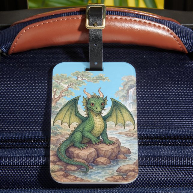 Etiqueta Para Maletas Hermoso dragón verde (Anverso In situ 2)