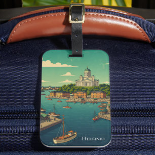 Etiqueta Para Maletas Hermoso Helsinki vintage Finlandia paisaje urbano