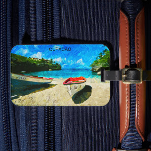 Etiqueta Para Maletas Hermoso paisaje de Isla Tropical de Curacao