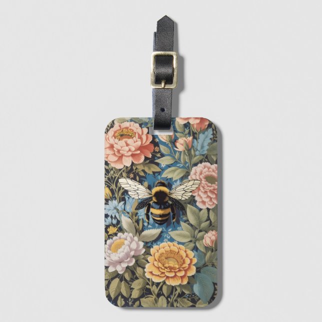 Etiqueta Para Maletas Hermoso Pastel Floral y Bumblebee (Anverso vertical)