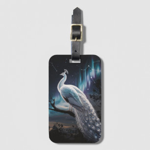 Etiqueta Para Maletas Hermoso Pavo Blanco Aurora Borealis Escenario