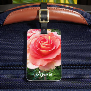 Etiqueta Para Maletas Hermoso rosa de flores rosadas foto nombre persona