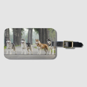 Etiqueta Para Maletas Hermosos perros Husky en un sendero natural