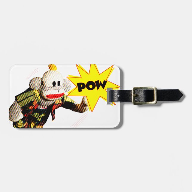 Etiqueta Para Maletas Héroe estupendo de SockMonkey (Frente Horizontal)