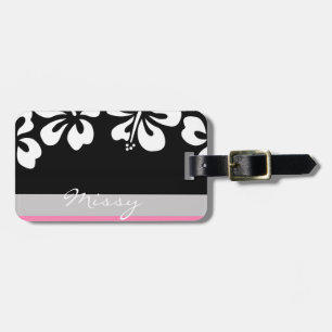 Etiqueta Para Maletas Hibisco blanco y regalos negros de Hawaii del