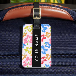 Etiqueta Para Maletas Hibiscus Colorido, Patrón De Flores, Tu Nombre