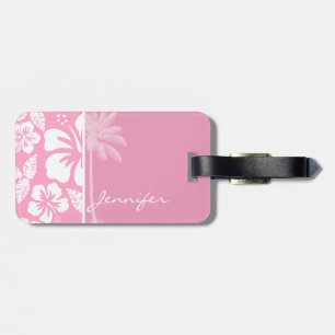 Etiqueta Para Maletas Hibiscus tropical rosa de clavel; Palm de verano