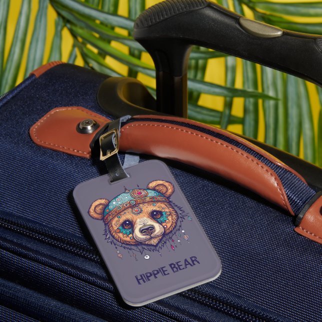 Etiqueta Para Maletas Hippie Bear I (Anverso In situ 1)