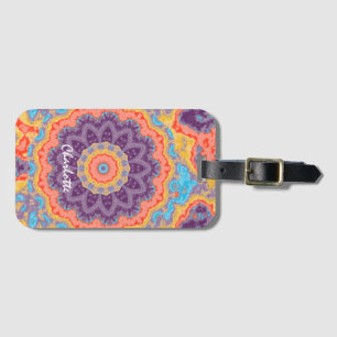 Etiqueta Para Maletas Hippie Bohemian Mandala Mezcla Púrpura Personaliza