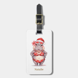 Etiqueta Para Maletas Hippo in red bikini for Christmas 