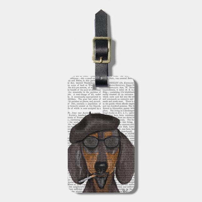 Etiqueta Para Maletas Hipster Dachshund Negro y Tan (Frente Vertical)