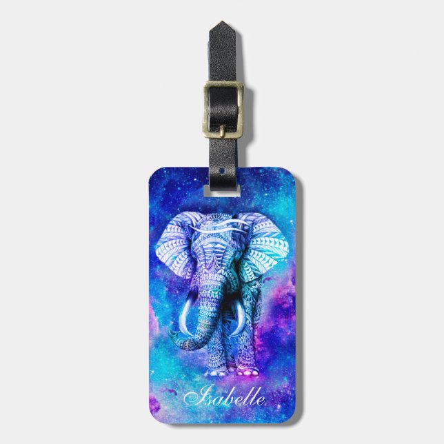 Etiqueta Para Maletas Hipster Elephant Nebula Space.                     (Frente Vertical)