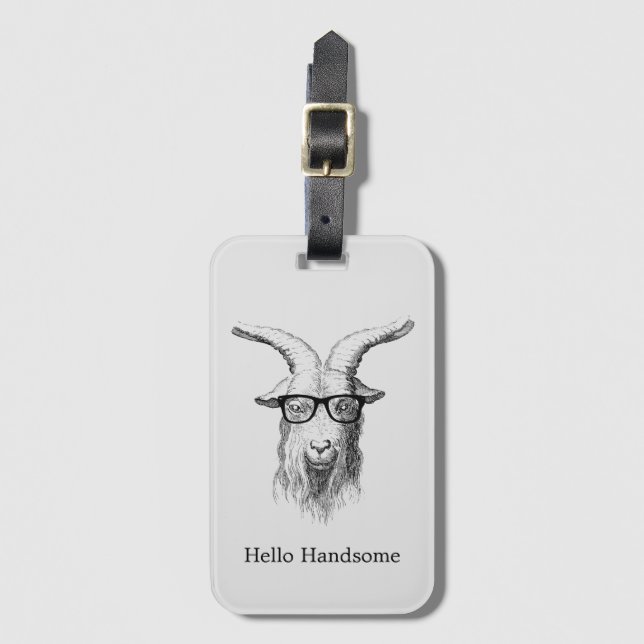Etiqueta Para Maletas Hipster Goat Hello Handsome (Anverso vertical)
