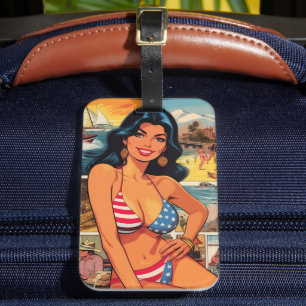 Etiqueta Para Maletas Historietas de Chica de verano antiguas