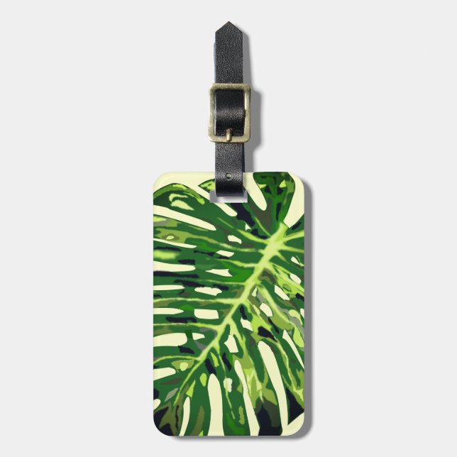 Etiqueta Para Maletas Hoja de Monstera Tropical (Frente Vertical)