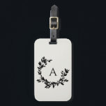 Etiqueta Para Maletas Hojas botánicas Crema Neutral Monograma inicial<br><div class="desc">Una corona de hojas y laureles dibujada a mano rodea su monograma o inicial. Haga clic en el botón personalizar para cambiar el color de fondo o para agregar más texto.</div>