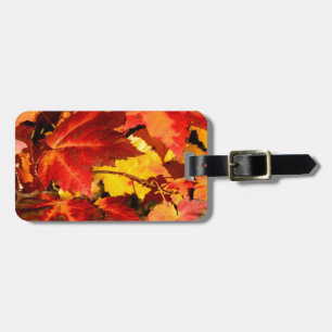 Etiqueta Para Maletas Hojas de arce coloridas de otoño, dorado rojo nara