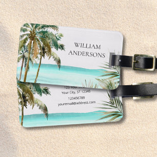 Etiqueta Para Maletas Hojas de palmera tropical personalizadas Playa Azu