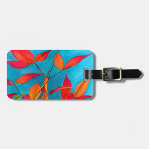 Etiqueta Para Maletas hojas naranjas Arte acuático original de otoño