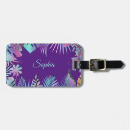 Etiqueta Para Maletas Hojas tropicales irlandesas, nombre Verde azulado 