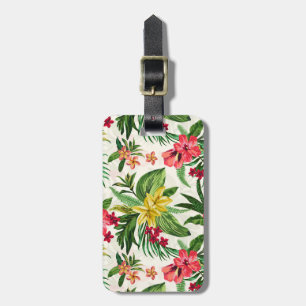 Etiqueta Para Maletas Hojas verdes y flores rosas y amarillas