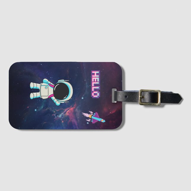 Etiqueta Para Maletas Hola desde el espacio. (Anverso horizontal)