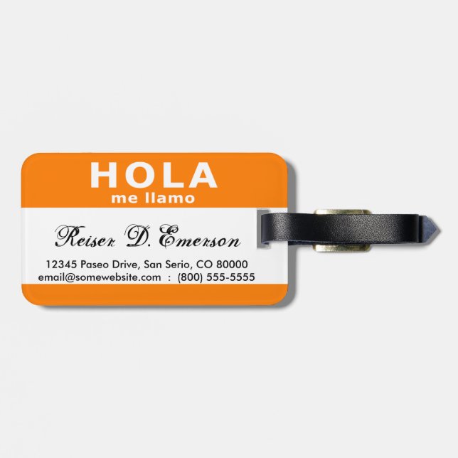 Etiqueta Para Maletas hola me llama (naranja) (Atrás Horizontal)