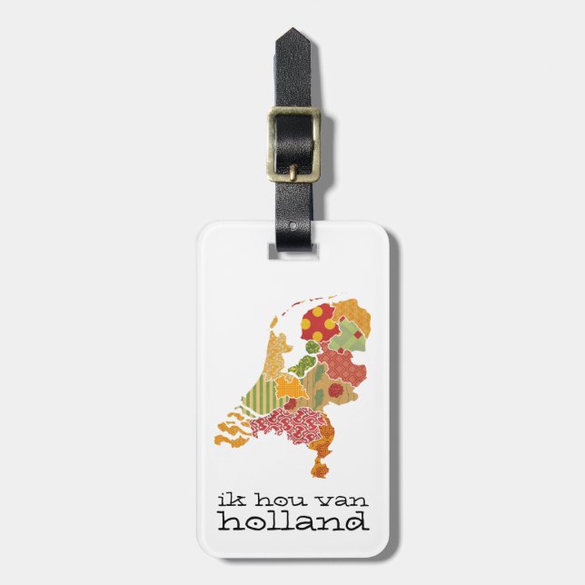 Etiqueta Para Maletas Holland Province Map Bohemian Patchwork Style (Frente Vertical)